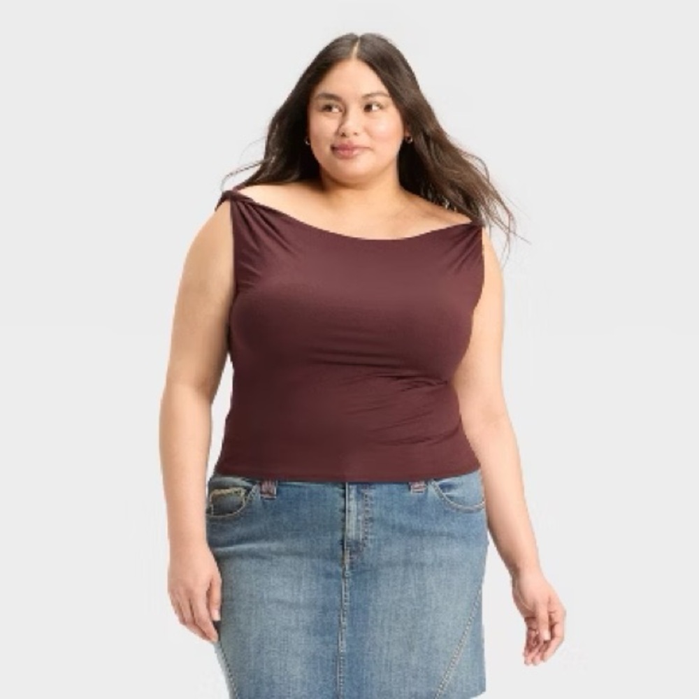Wild Fable Twist Knit Tank Top Dark Brown